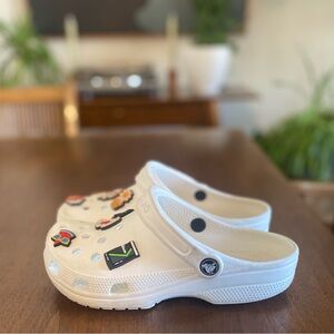 Kids Crocs Classic White Clogs with Gibets